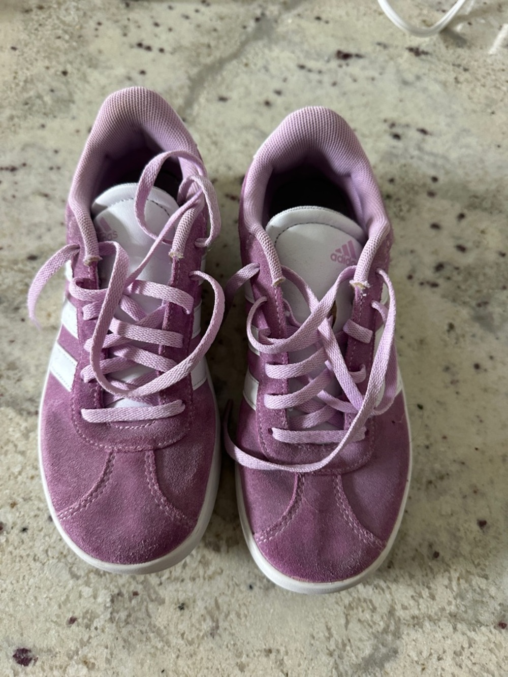adidas Kids Lavender Pink Suede Sneakers with White Stripes